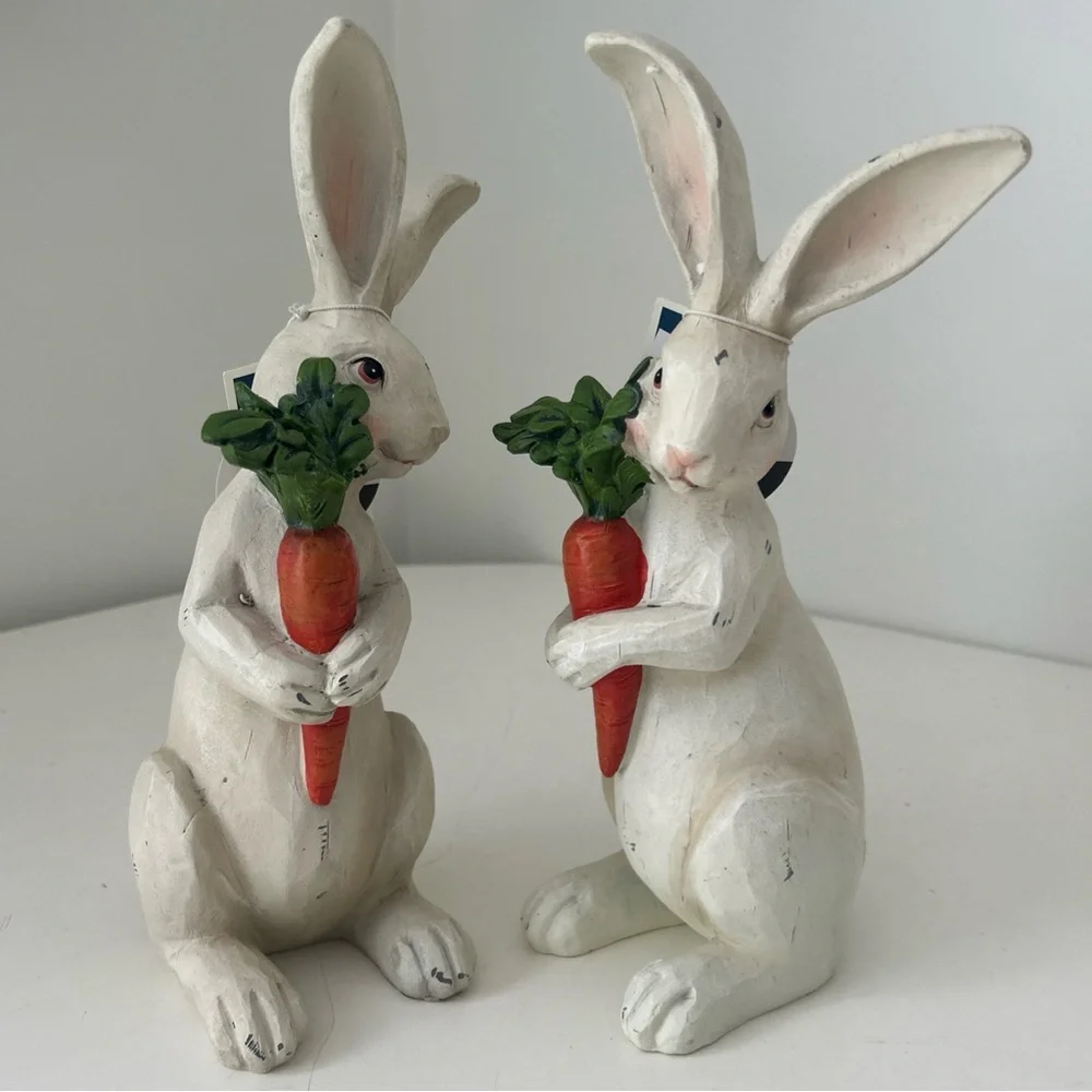 White Bunny Figurines with Carrots by Martha Stewart Set of 2 - Picture 4 of 9